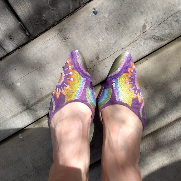 vintage 90s purple rainbow leather sequin mules NWOT 🎈HOST PICK X2🎈 - Picture 2 of 10